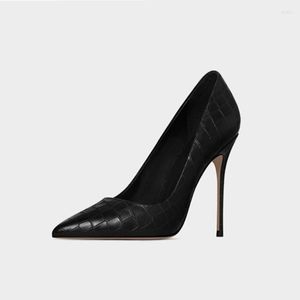 Klänningskor Mkkhou High Heel Women 2023 Enkel mångsidig spetsig stenstilett 12 cm Single Shoe Women's Size 5-14