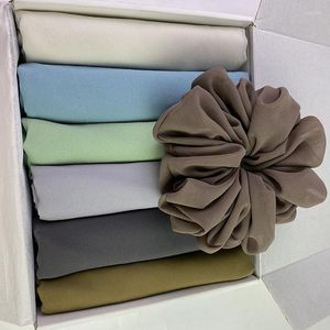 Scarves Luxury Custom Hijab Gift Box Women Muslim Chiffon Scarf Islam Shawl Solid Color Head Wrap Foulard Femme