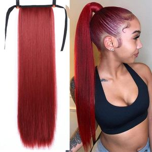 Synthetic Wigs 80Cm Hair Fiber Heat-Resistant Straight With Ponytail Fake Chip-in Pony Tail WigsSynthetic
