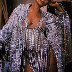 Performance Long Tassel Rhinestone shining claw chain Mesh Body chain set sexy underwear set Chest Chain Panties nightclub style fashion dress show bra Dress 1164