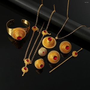 Серьги ожерелья устанавливают эфиопский золотой цвет Нигерия Эритрея Кения Хабеша Стал Свадебные украшения