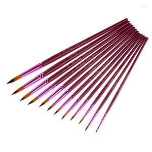 Escovas de maquiagem 12pcs/set haste roxo redondo óleo dianteiro tinta de nylon de dois cores de nylon suprimentos de arte 21 cm para pintura