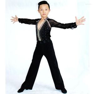 Stage Wear Boys Kids Modern Ballroom Latin Rumba Dance Shirts Sexy Deep V-Neck Competition Costumes Velvet