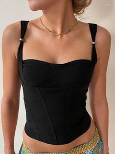 Women's Tanks Boho Inspired Black Stretchy Comfy Corset Top Adjustable Straps Bodycon Fit Summer Camis Tops Sexy Women Tank Y2k