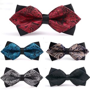 Men's bow tie with sharp corners groom and best man formal attire wine red and black bow tie wholesale