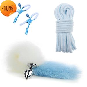 Massage 3 Pcs/set Separable Exotic Anal Plug Sex Toys with Fox Tail Cosplay Special Accessories for Couple Flirt Erotic Metal Butt Plug