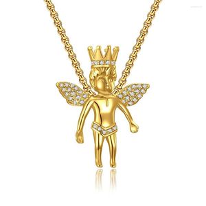 Pendant Necklaces Trendy Stainless Steel Little Angel Boy Necklace For Women Crown Crystal Stone Box Chain Men Gift Chokers Drop