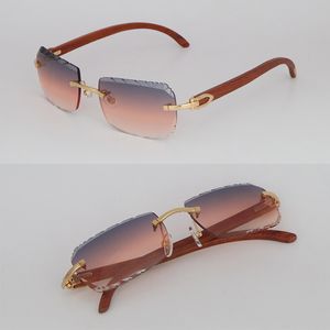 New Model Designer Square Rimless Sunglasses for Woman 8200757 Original Wood Sun glasses Luxury male and female diamond Cut Wooden Sunglasses Hot