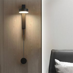 Vägglampa nordiska LED -lampor med rotation Dimning Switch Läsning Ljus modernt för sovrum vardagsrummet