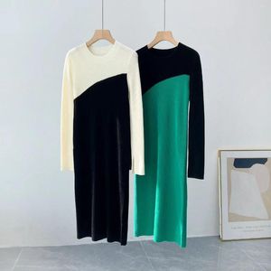 Casual Dresses Fyion HIGH QUALITY Est 2023 Holiday Fashion Runway Sexy Women's Color Patchwork Midi Cashmere Long Sleeves Dress