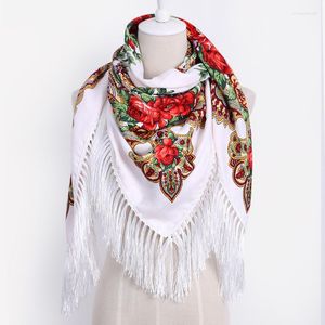 Scarves For Woman Print Scarf Russian Ethnic Style Cotton Flower Pattern Tassel Winter Warm Square Blanket Shawl