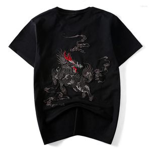 Men's T Shirts Chinese Half Embroidered Loose Fat Cotton Short Sleeve Male Knitted O-neck Animal Brand Clothing Shirt Men 2023 Arrival