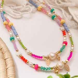 Kedjor go2boho sommar boho smycken blandad pärla färgglad kristall heishi sötvatten jasper sten mode halsband för kvinnor