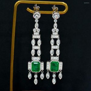 Orecchini pendenti Vintage Orecchini in argento sterling 925 Emerald Creato Moissanite Gemstone Long Ladies Studs Fine Jewelry Gift