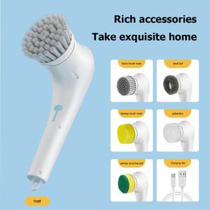 Cleaning Brushes 5-in-1Multifunctional USB Electric Cleaning Brush charging Bathroom Wash Brush Kitchen Cleaning Tool Dishwashing Brush Bathtub 230512