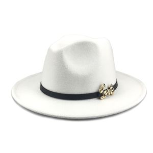 Metal Love Belt Dekoracja sztuczna wełna Fedora Hats Kobiety poczuć vintage jazzowy trójka Trilby Hat Ladies Wide Brim Panama Bowler Cap284Q