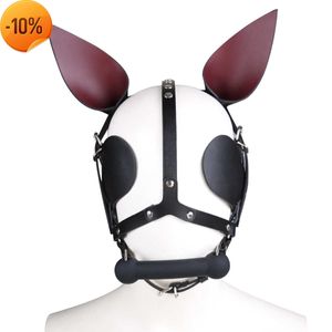 New Massage Leather Fetish Bondage Bandage Head Hood with Silicone Bone Mouth Gag Slave Bdsm Cosplay Horse Ears Eye Mask for Women Sexy Toys