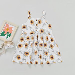 Abiti da ragazza Toddlers Girls Cute Loose Fit Hem Summer A Line Abito senza maniche Spalline larghe Stampa girasole