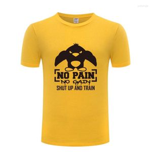 Erkekler Tişört Yok Ağrı Kazanç Sus ve Eğitim Erkekler Kısa Kollu O Boyun Pamuklu Adam T-Shirt Serin Komik Sokak Giyim Fitness Üst Tee