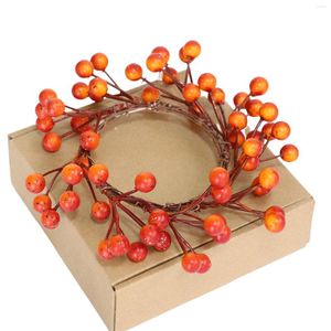 Decorative Flowers 6PCS Halloween Berry Wreath Artificial Fall Candle Rings With Orange Berries Front Door Hanging Festive Supplies