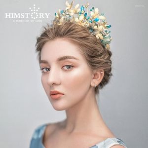 Hair Clips Himstory Vintage Blue Flower Butterfly Tiara Crown Barok Queen Trouwfeestaccessoires