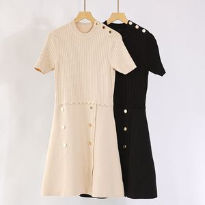 Casual Dresses Sandro Round Necked Fitted Mini Dress Black Apricot