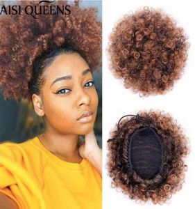 AISI QUEENS Sintetico Puff Afro Short Kinky Curly Chignon Hair Extension Bun Drawstring Ponytail Wrap Hairpiece Fake 2202082768799