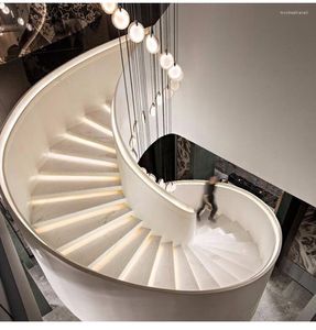 Lâmpadas pendentes El Lobby Chandelier Staircase Light Light Multi-Head Nordic Luxury Marble Spiral