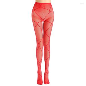 Frauen Socken Sexy Jeweled Strass Hohe Taille Strumpfhosen Kreuz Gestreiften Raute Gemusterte Sheer Mesh Strumpfhosen Fischnetz Strümpfe Clubwear