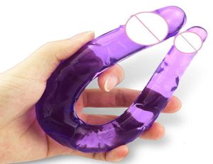 Sex toy massager u Shape Double Dildo Flexible Soft Jelly Vagina Anal Women Gay Lesbian Ended Dong Penis Artificial Toy9938725