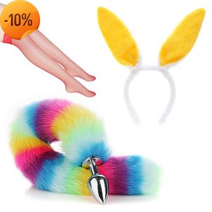 New Massage Sexyy Fox Tail Anal Sexy Toy with Separaple Metal Butt Plug Hairpin Kit Erotic Cosplay Games Sexy Toy for Women Couple Anal Massage