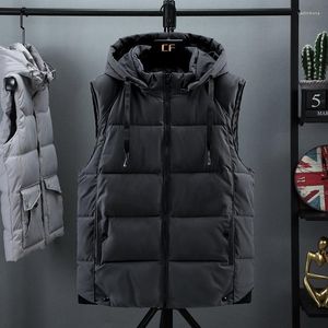 Men's Vests Men 2023 Winter Fashion Large Size Down Cotton Vest Parka Solid Warm Waistcoat Male Casual Hooded Sleeveless Jackets