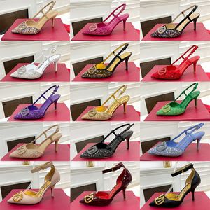 2023 Designer women's V high heeled sandals New fashion Genuine leather office slippers Sexy party shoes with pointed toe size 35-43 7cm with box