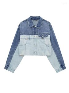 Women's Jackets Patchwork Denim Jacket Women Cropped Bomber Woman Blue Long Sleeve For Streetwear Casual Loose Coats