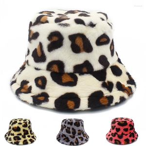 Basker kvinna hinkar hatt leopard faux päls fluffiga vinter varma hattar fiskman lyx hink panama hiphop fiske mössor fläkt