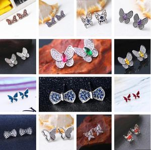 Classic Fashion Rose Gold Silver butterfly Shaped bow Zircon Earrings Bridal earrings Multiple Style Choices