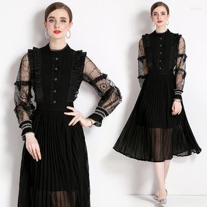 Casual klänningar Zxryxgs som säljer våren Summer Women's Clothing Black Dress 2023 Hock Neck Mid Length Temperament Waist Wrap for Women