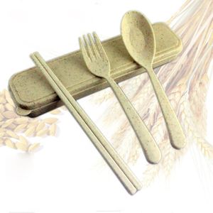 Dinnerware Gets Wheat Straw Children Fork para viagens portáteis Recyle Chotosticks jantar chinês Rice Scoop Salad Tableware 3pcs/Set