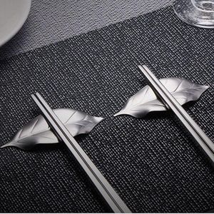 Chopsticks 1Pc 304 Stainless Steel Leaf Shape Chopstick Stand Durable Scoop Holder Wholesale Silver Tableware Kitchen Accessories