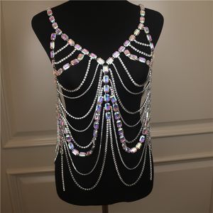 Designer Luxury Colored Rhinestone shining claw chain Body chain set sexy underwear set Chest Chain Panties nightclub style fashion dress show bra T-back 1169