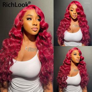 Длинные красные цветные парики для волос для женщин 13х4 глубоко рассыпание тела