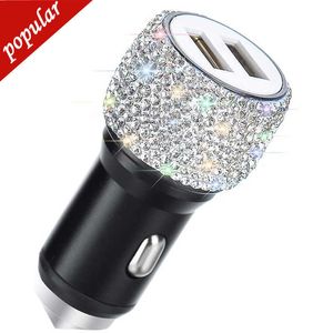 New Dual Port USB Car Charger Fast Charging Adapter Bling Crystal Diamond Car Decorations Accessories Safety Hammer Design
