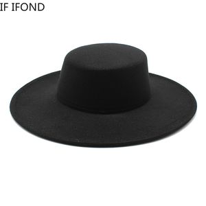ワイドブリムハットバケツ帽子フランスの女性の帽子ワイドブリムフェドーラ帽子冬ウールダービーウェディングジャズハットフラットトップフェルトハット230512