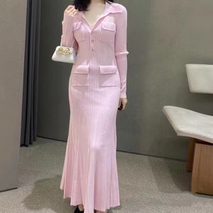 Casual Dresses Women Pink Buttock Covering Fishtail Long Style Knitted Dress S-elf-Portrait