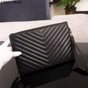 Clutch bags Men real leather 29cm wide stuff Sacks single zipper briefcases multi pockets inner soft smooth touch242n