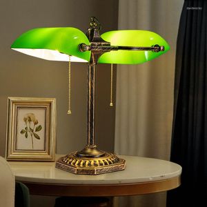 Bordslampor Vintage China Old Shanghai Bank Desk Lamp Green Bedroom Bedside Light Work Study Double Head