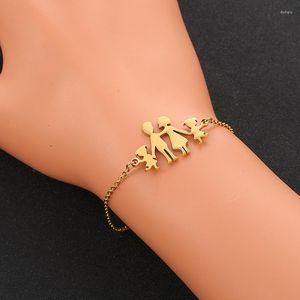 Charm Bracelets Family Adjustable Father Mother Daughter Cute Bracelet Gold Color Stainless Steel Jewelry Mom Dad Sister Gifts