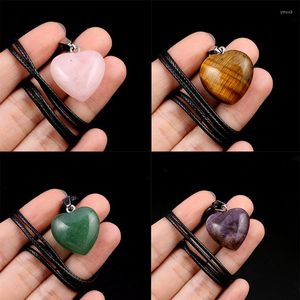 Pendant Necklaces Natural Stone Heart Necklace Clear Quartzs Tiger Eye Rope Chain For Women Fashion Jewelry Reiki Healing Gifts