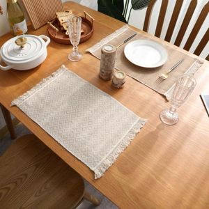Bord mattor kreativa khaki fyrkantiga middagskuddar med spets naturliga bomullslinnor placemats kök matsal dekoration