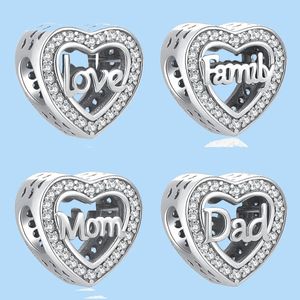 Ciondoli in argento sterling 925 per perline di gioielli pandora HOT Shiny forever Family Charm a forma di cuore Love Dad Mom
